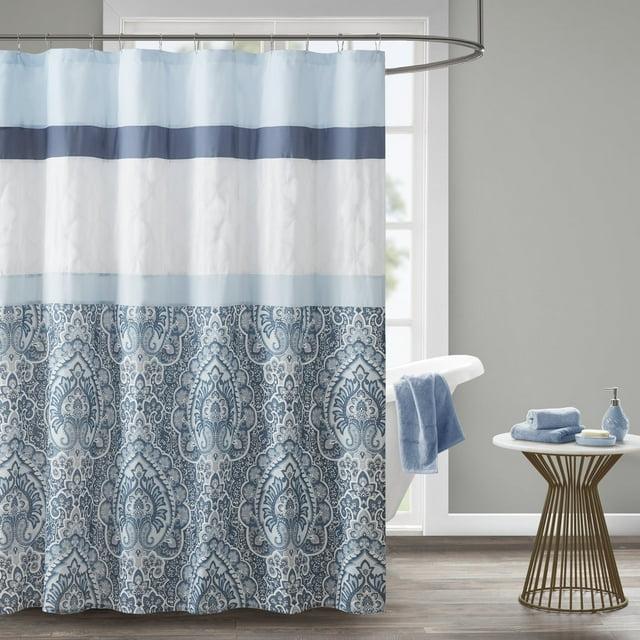 510 Design Shower Stacie Embroidered Shower Curtain Blue: Microfiber, Machine Washable, Non-Slip Backing