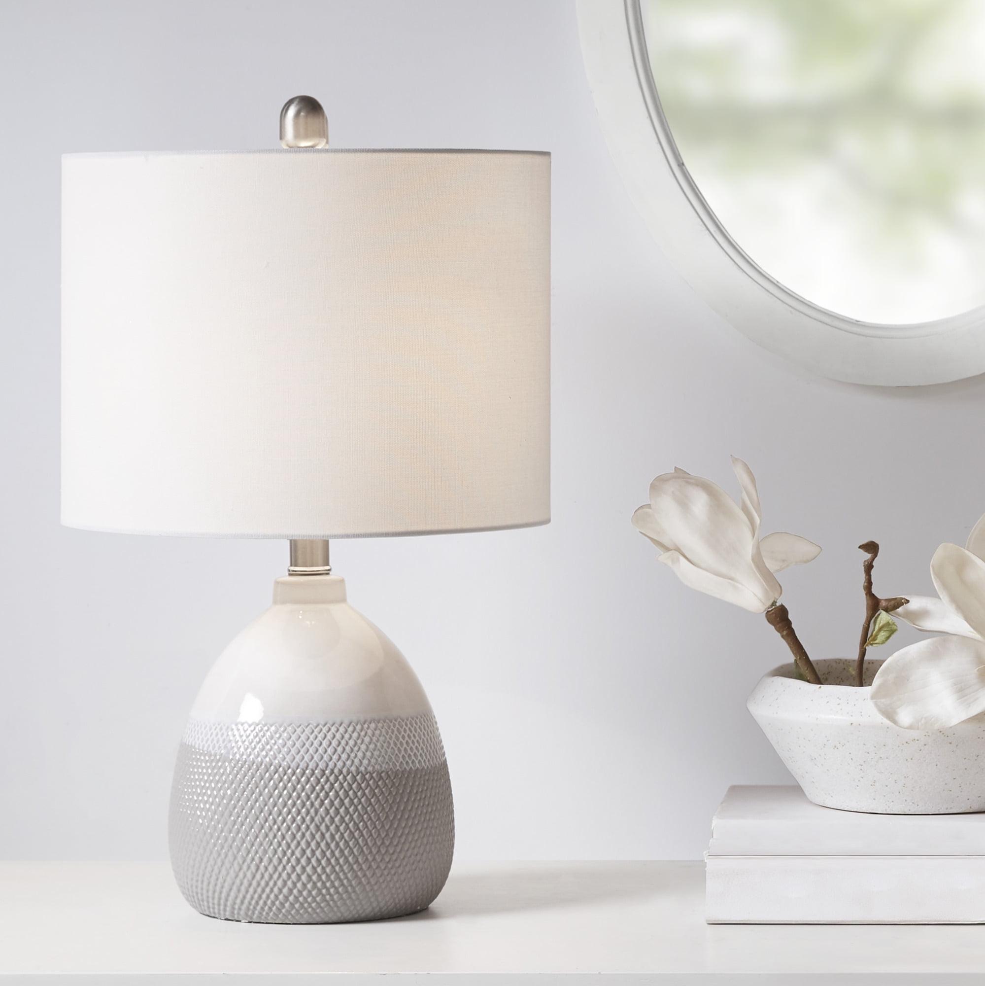 Ivory and Gray Ceramic Table Lamp with Drum Shade