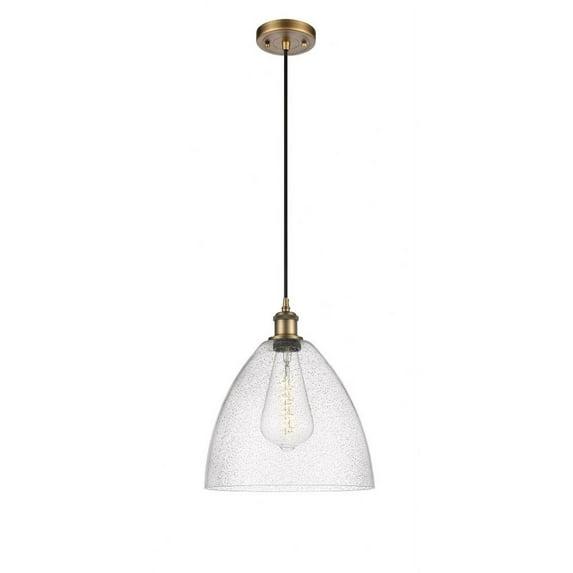 516-1P-WPC-GBD-124 Innovations Lighting Ballston Bristol Glass 1 Light 12" Cord Hung Mini Pendant Brushed Brass/Seedy