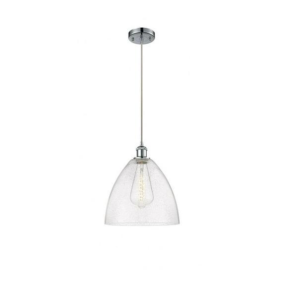 516-1P-WPC-GBD-124 Innovations Lighting Ballston Bristol Glass 1 Light 12" Cord Hung Mini Pendant Polished Chrome/Seedy