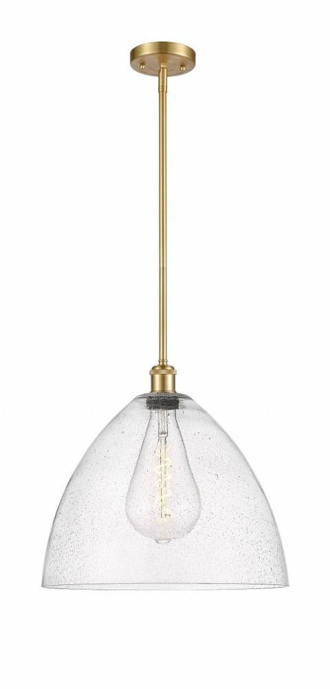 Bristol Glass Elegance 16" Satin Gold Pendant with Seedy Glass