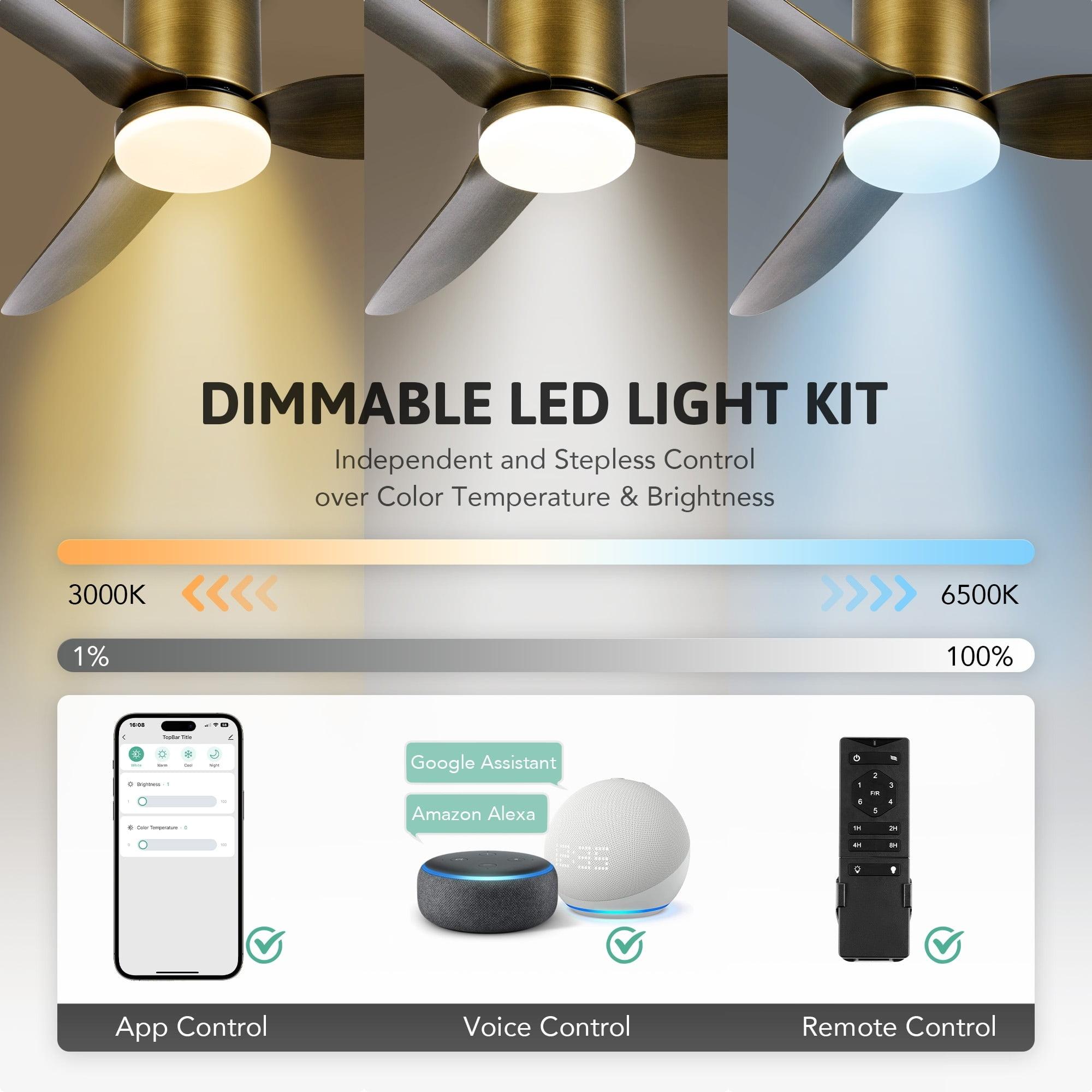 52" 3 Blade Smart Ceiling Fan with Dimmable Light Kit & Remote Bronze