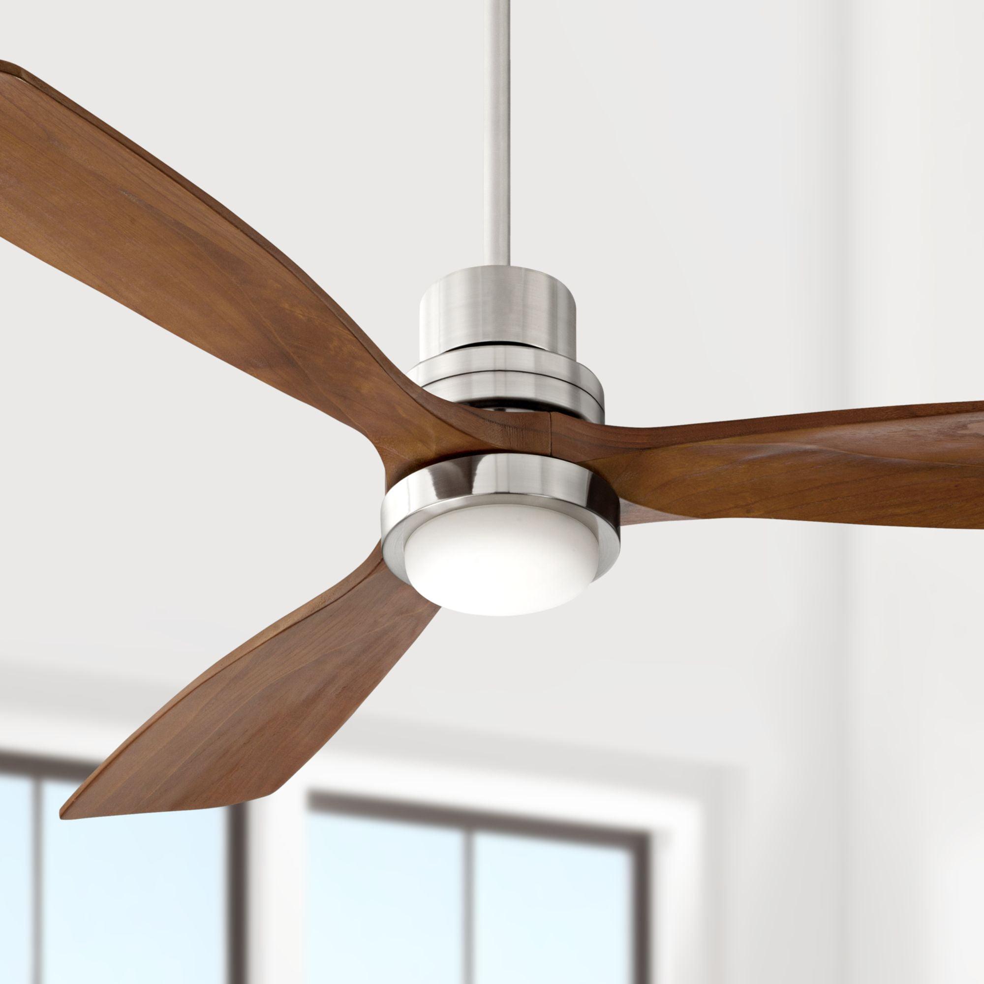 52" Casa Vieja Delta-Wing DC Rustic Farmhouse 3 Blade Indoor Ceiling Fan LED Light Remote Control Brushed Nickel Walnut Wood for Living Room Kitchen