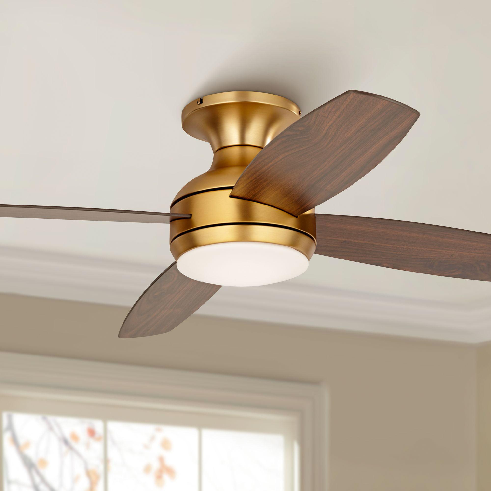 52" Casa Vieja Elite Modern Hugger Indoor Ceiling Fan with Light LED Remote Control Soft Brass Walnut Brown Opal Glass for Living Room Kitchen House