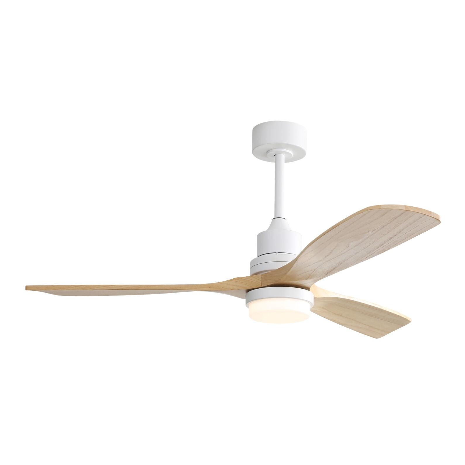 52-Inch White and Natural Wood Ceiling Fan with LED Light and Remote