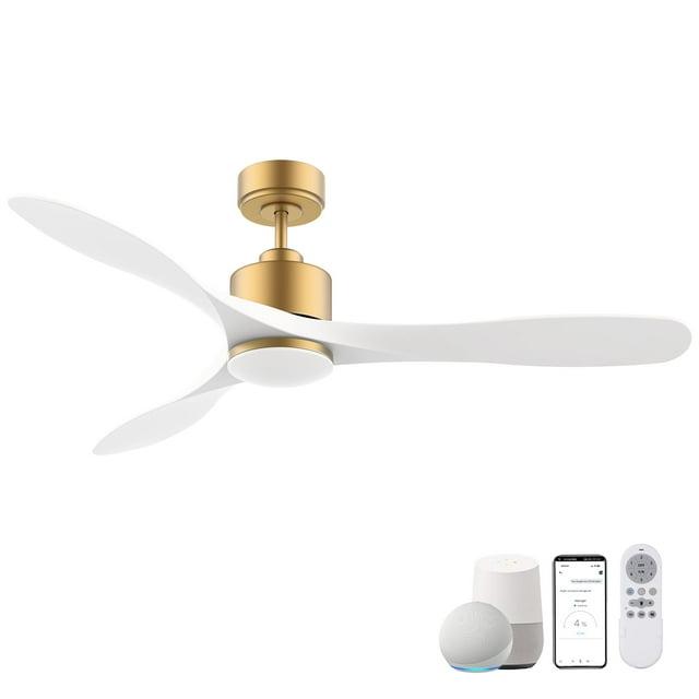 52 Inch Gold White Smart Ceiling Fans with Lights and Remote,Quiet DC Motor,for Modern Bedroom Living Room Patio
