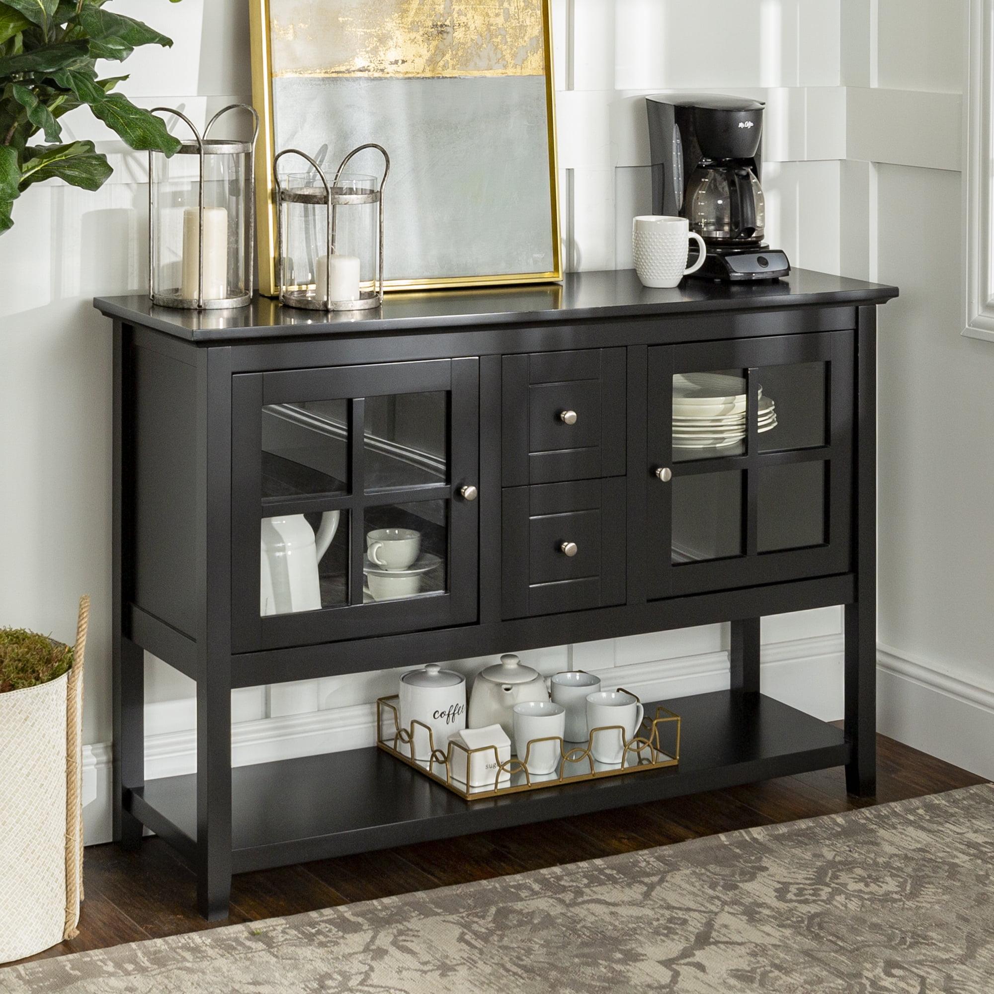 Elegant 52" Black High-Grade MDF TV Stand with Glass-Paned Doors