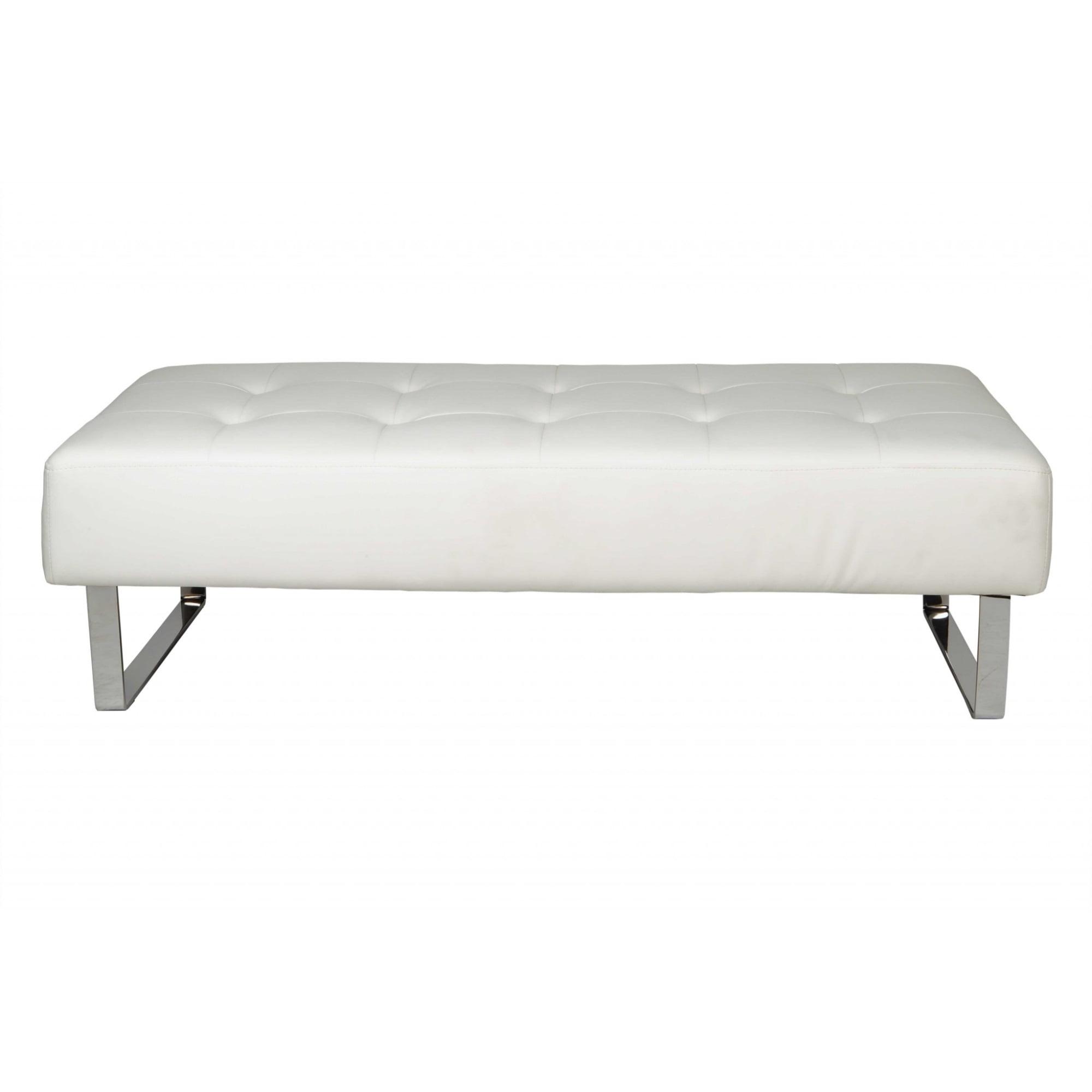 52" White Faux Leather Backless Metal Bench