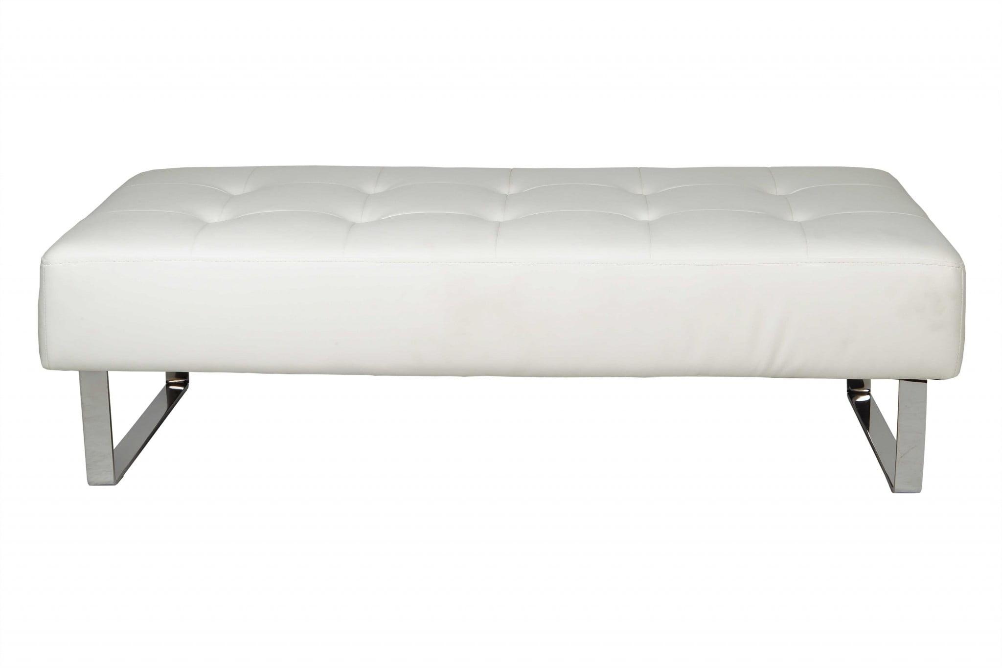 52" White Faux Leather Backless Metal Bench