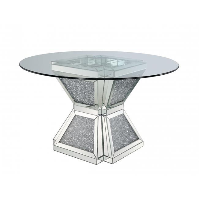 Elegant 52" Round Glass Dining Table with Mirrored Diamond Pedestal
