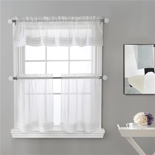 White Sheer Polyester Rod Pocket Curtain Tiers and Valance Set 52" x 24"