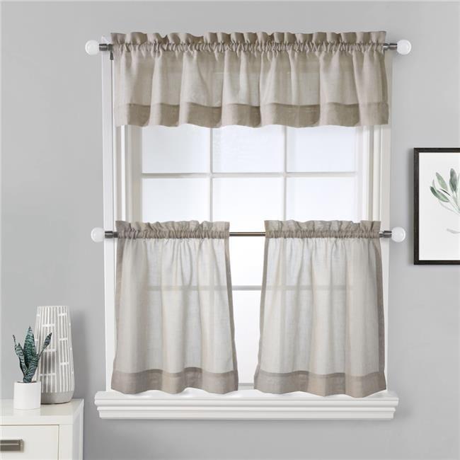 Habitat Wickham Sheer Rod Pocket 3 pc Curtain Tiers and Valance Set 52 x 24 in Sand