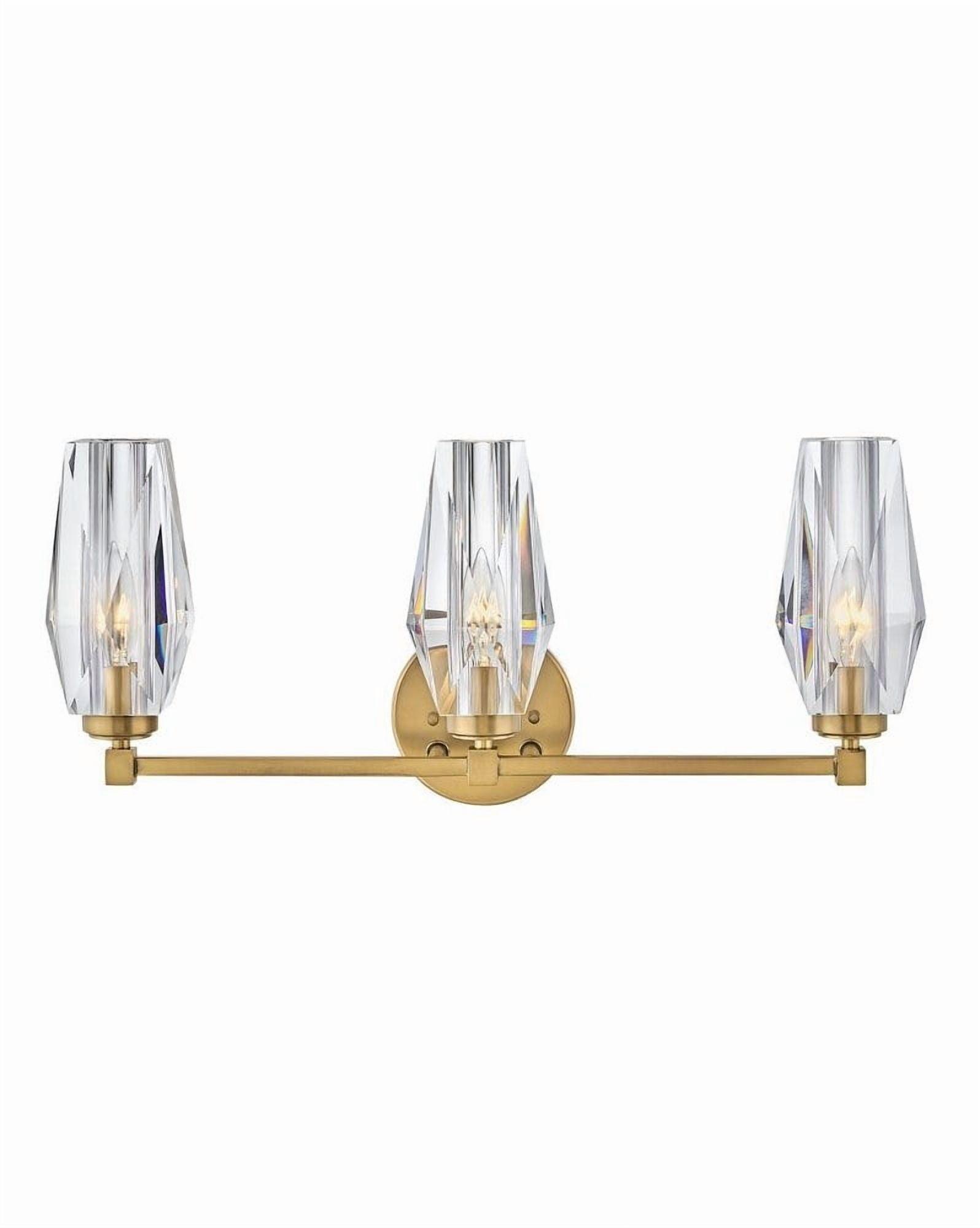 Hinkley Ana 3-Light Bath Vanity w/ Faceted Heavy-Cut Diamond-Shaped Crystal Shades - Heritage Brass