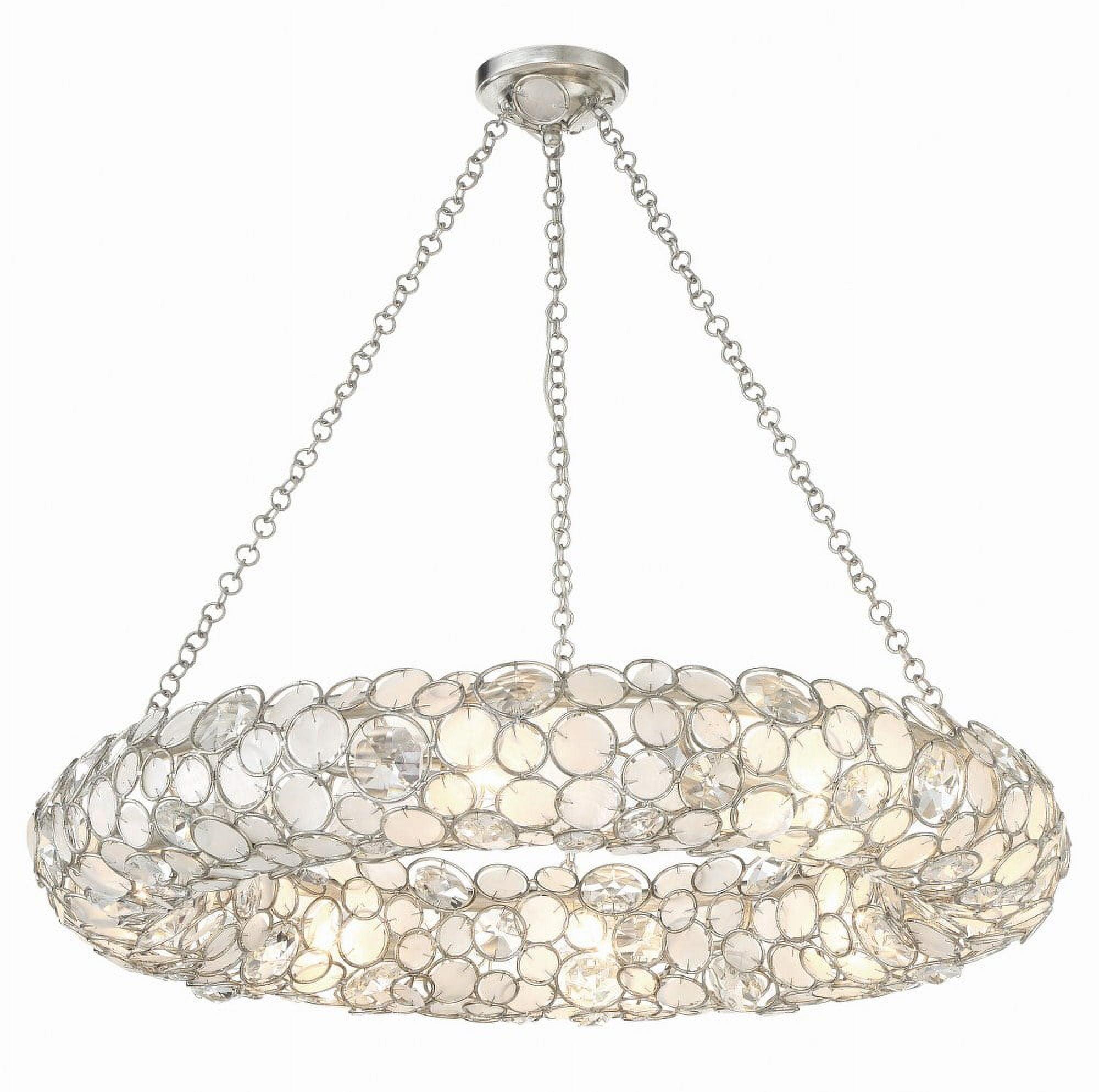 Antique Silver 8-Light Chandelier with Hand Cut Crystal