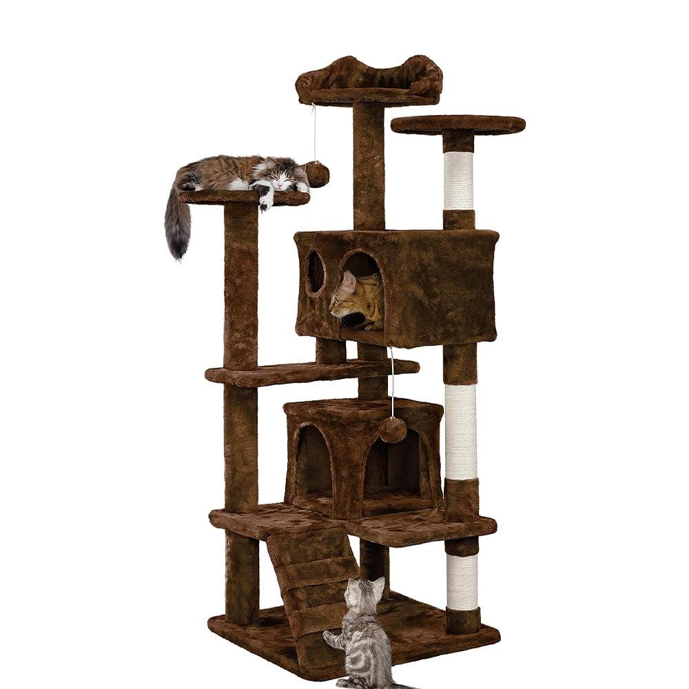 54" Cat Tree, Cat Tower Condo with Scratching Post and Ladder, Pet Furniture with Hanging Ball and Platforms for Indoor, Home