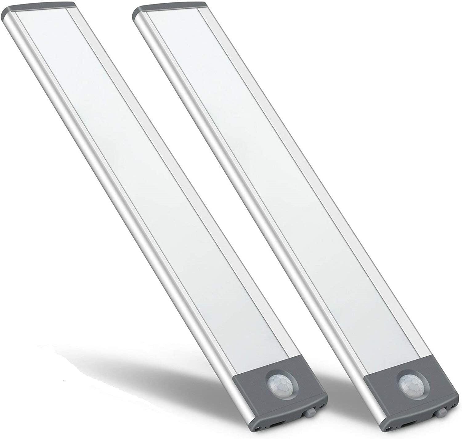 Ultra Thin Silver LED Motion Sensor Cabinet Lights, 2-Pack