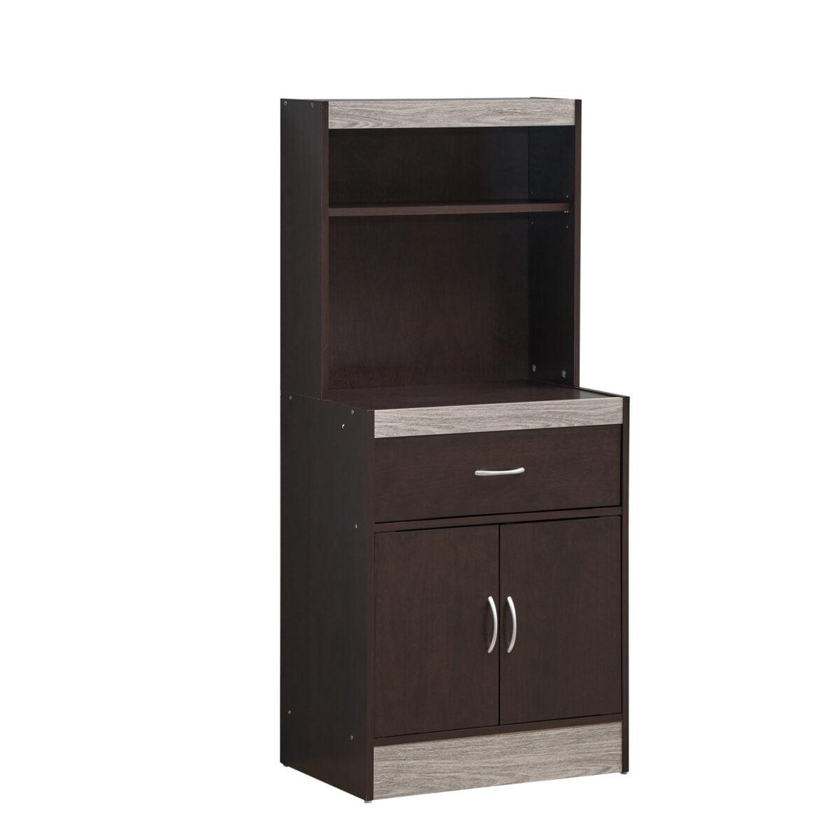 54" Tall Open Shelves, 1-Drawer and Bottom Enclosed Storage Kitchen Cabinet