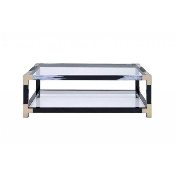 54" X 18" X 34" White Brushed, Black, Gold And Clear Glass Coffee Table