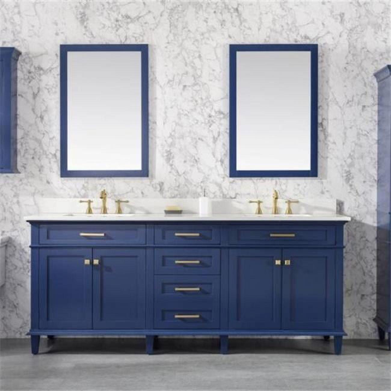 54 in. Navy Blue Double Sink Vanity with Carrara White Marble Top