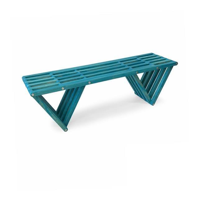 Gypsy Teal Wooden Backless Bench with Triangular Legs