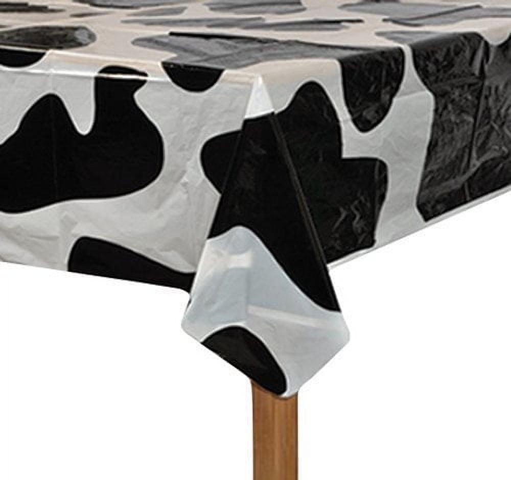 54" x 72" Black and White Cow Spots Plastic Tablecloth