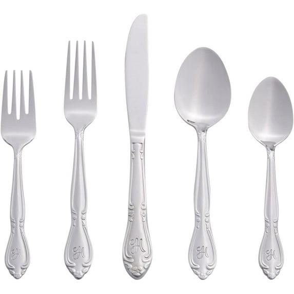 RiverRidge Home RiverRidge Rose Flatware 46-Piece Monogrammed Stainless Steel Silverware Set for 8
