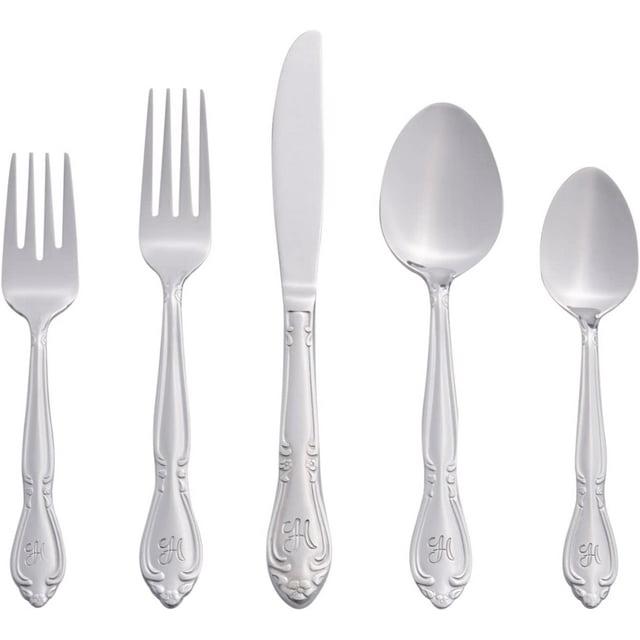 RiverRidge Home RiverRidge Rose Flatware 46-Piece Monogrammed Stainless Steel Silverware Set for 8