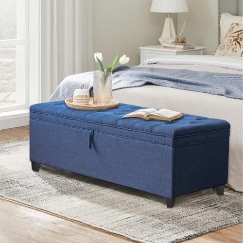 55.3-Inch Blue Linen Storage Ottoman Bench with Flip Top