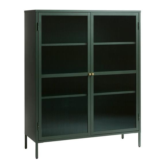 55" Contemporary Glass & Metal Display Cabinet in Green