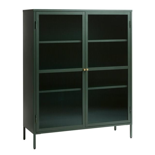 55" Contemporary Glass & Metal Display Cabinet in Green