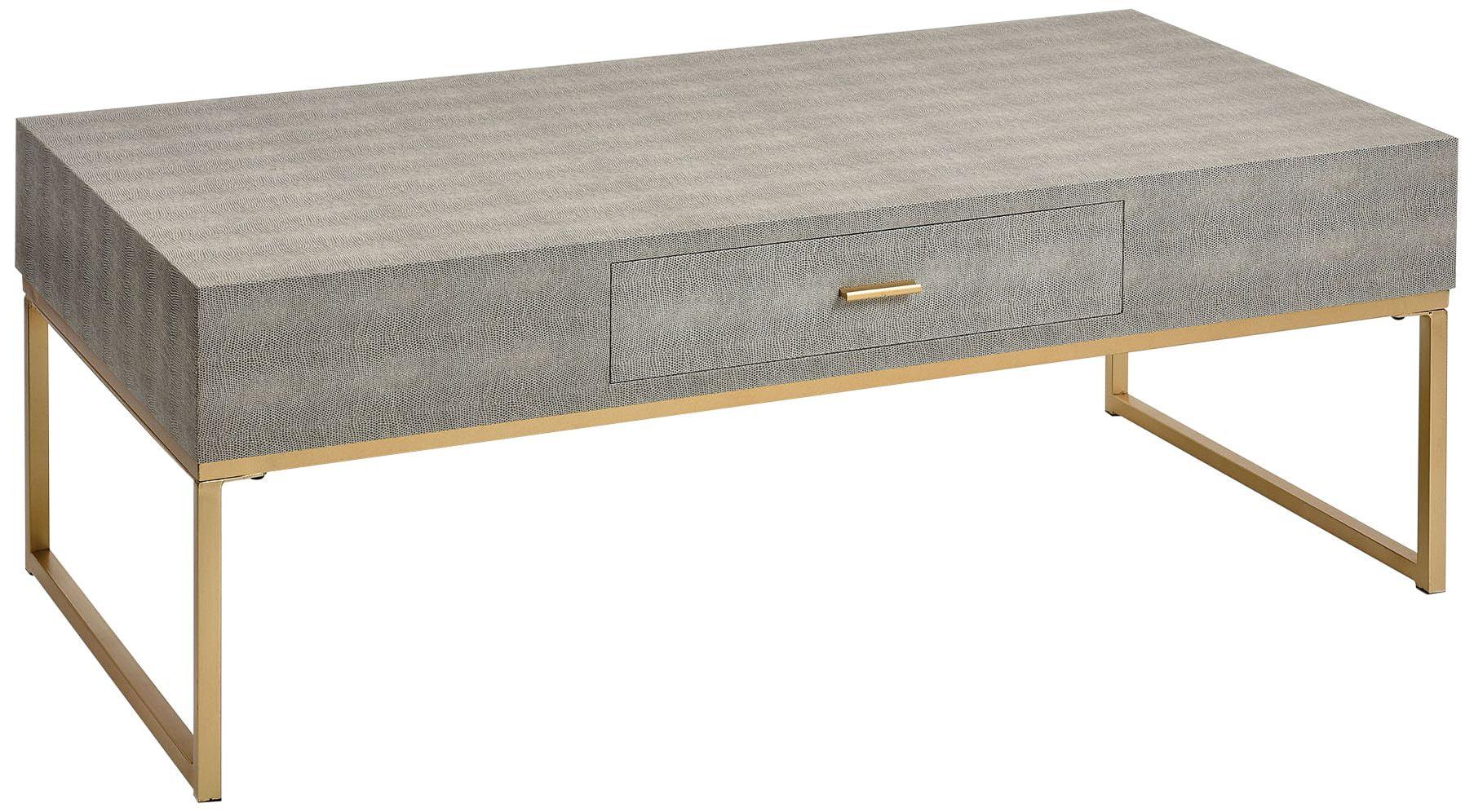 Luxurious Gray Faux Shagreen and Gold Metal Outdoor Coffee Table with Storage