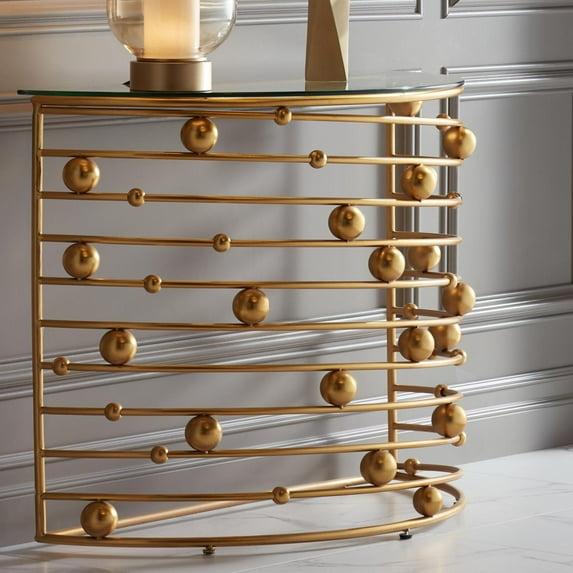 55 Downing Street Liam Modern Metal Console Table 36 3/4" x 15 5/8" Gold Mirrored Tabletop Rail Bead for Living Room Bedroom Bedside Entryway Office