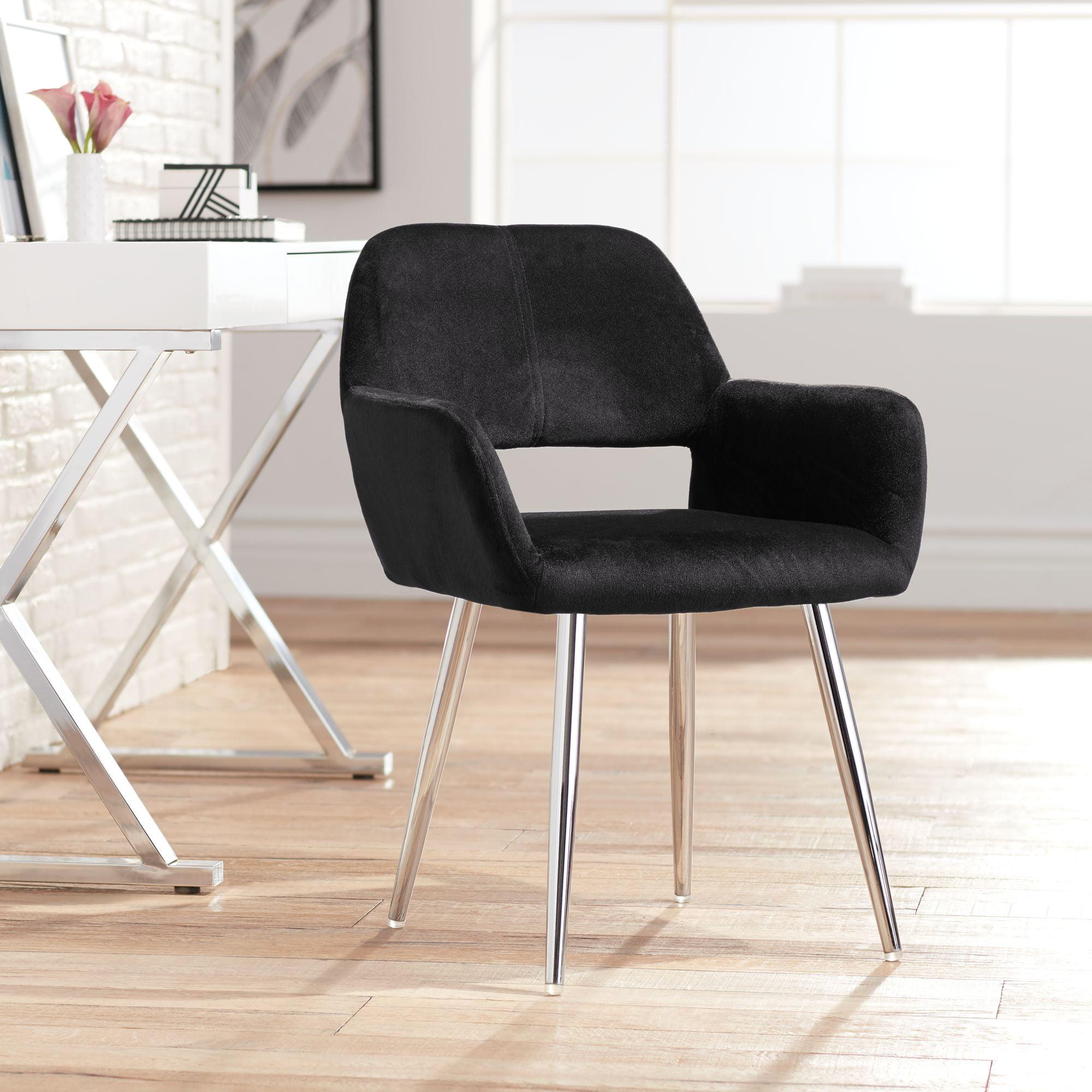 Elegant Black Fabric and Chrome Metal Modern Dining Chair