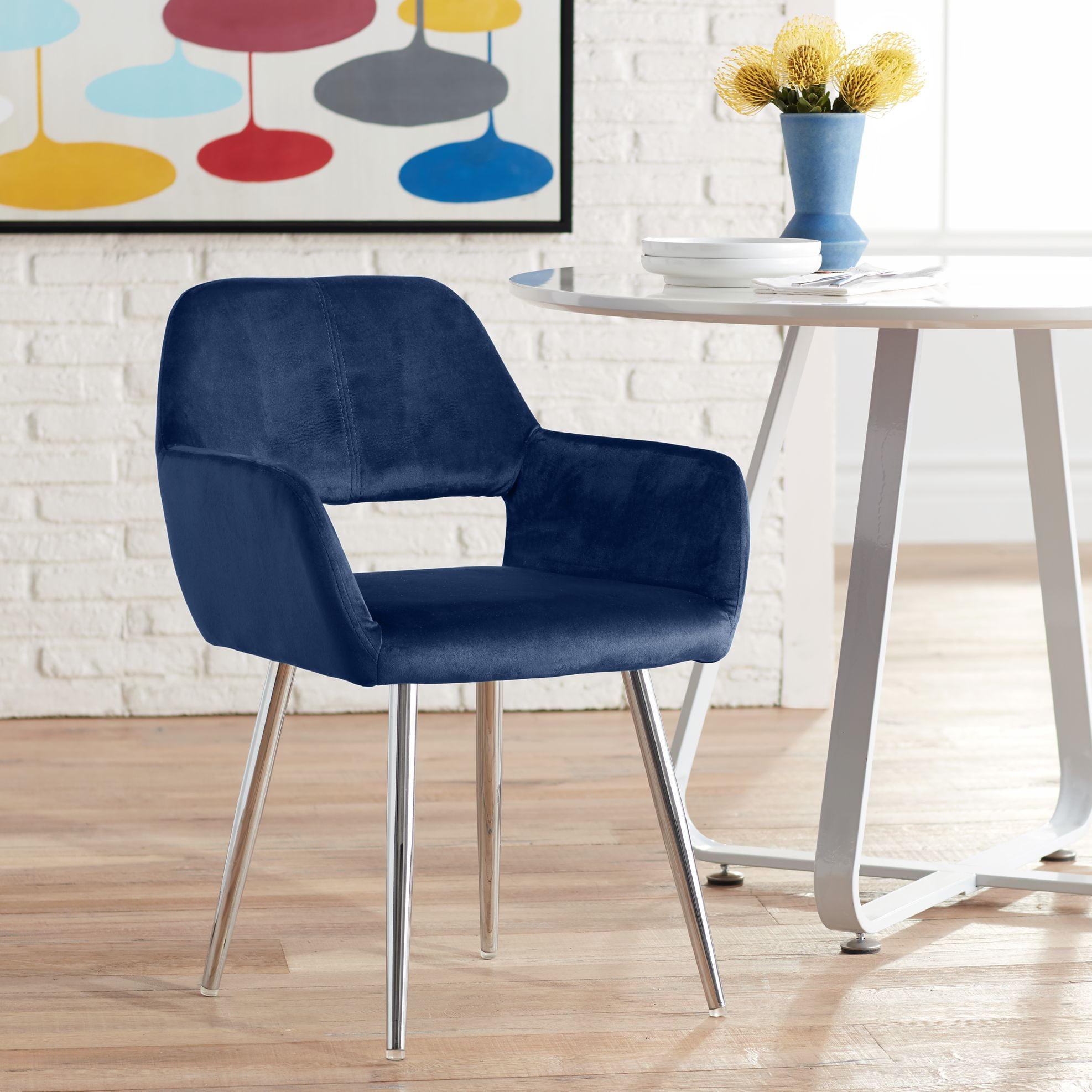 Navy Blue Upholstered Dining Chair with Chrome Legs