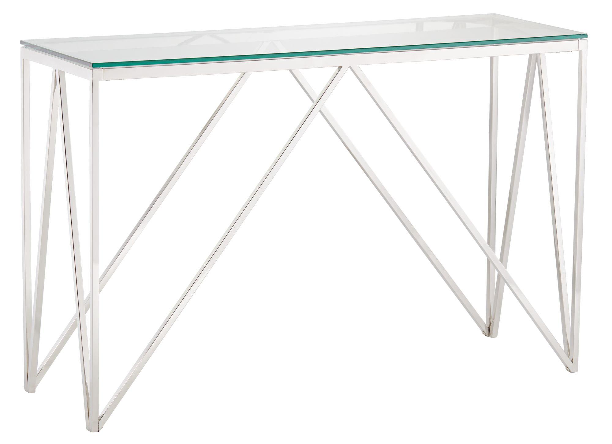 55 Downing Street Modern Chrome Stainless Steel Rectangular Console Table 47 1/4" x 15 3/4" Silver Glass Tabletop for Living Room Bedroom Bedside Home