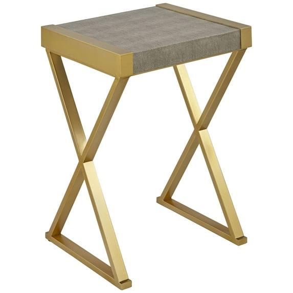 55 Downing Street Sands Point Modern Metal Rectangular Accent Table 16" x 14" Gold Gray Wood Tabletop X-Frame Legs for Living Room Bedroom Bedside