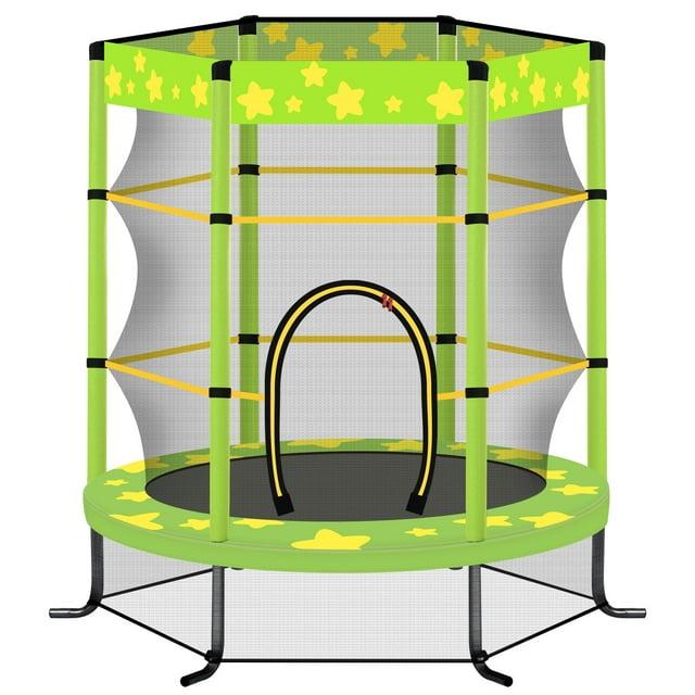 55 Inch Kids Trampoline with Padded Frame and Safety Net, Colorful Star Pattern for Indoor Outdoor Fun Activities