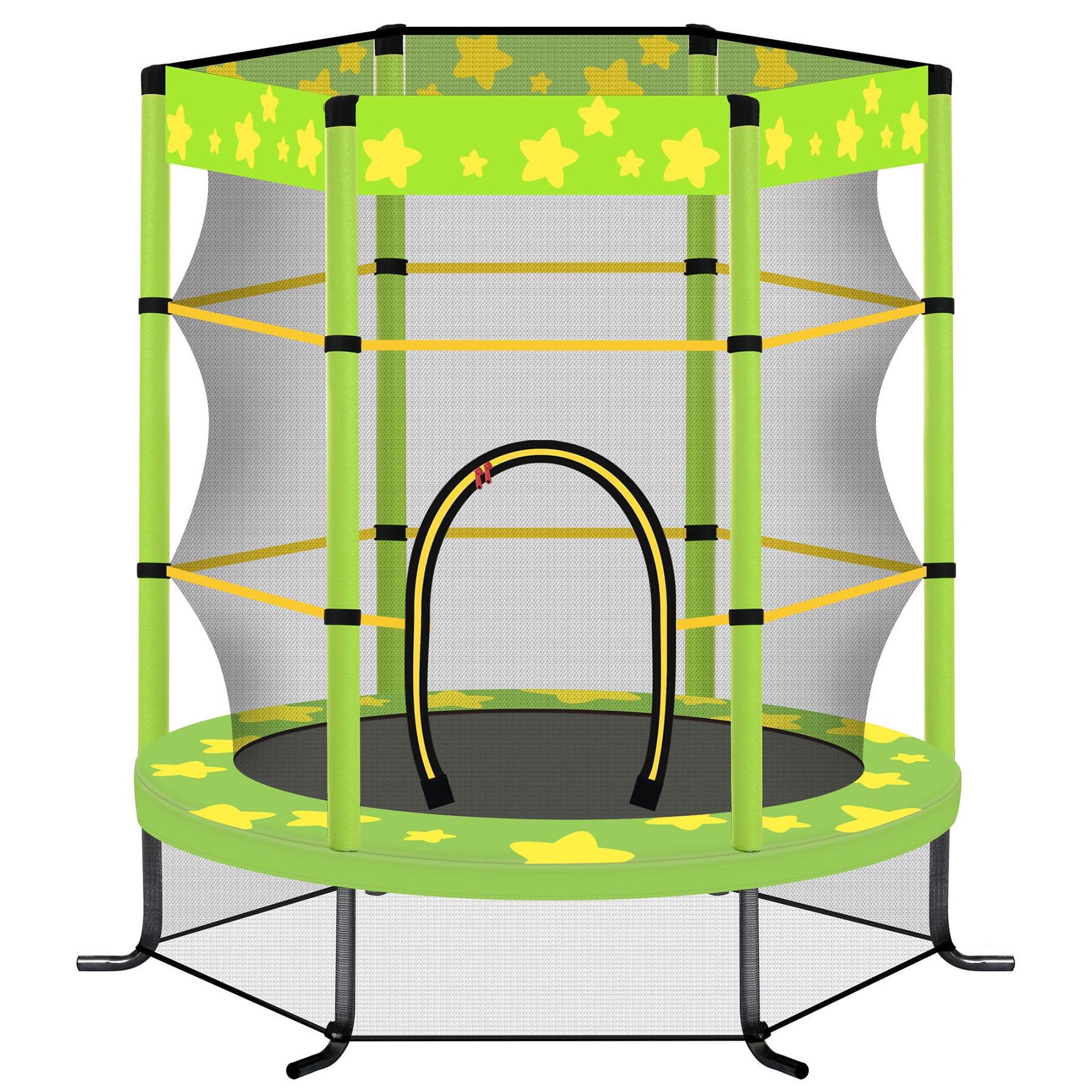 55 Inch Kids Trampoline with Padded Frame and Safety Net, Colorful Star Pattern for Indoor Outdoor Fun Activities