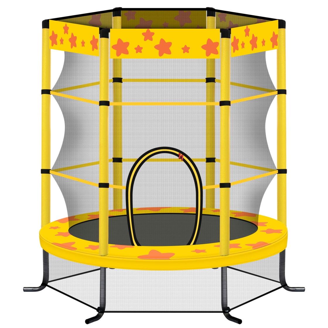 55'' Yellow Kids Trampoline with Safety Enclosure Net