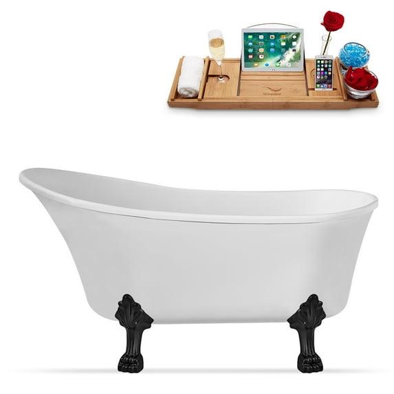 55" Streamline Clawfoot Soaking Acrylic Bathtub With Drain, Clawfeet, and Bamboo Tray