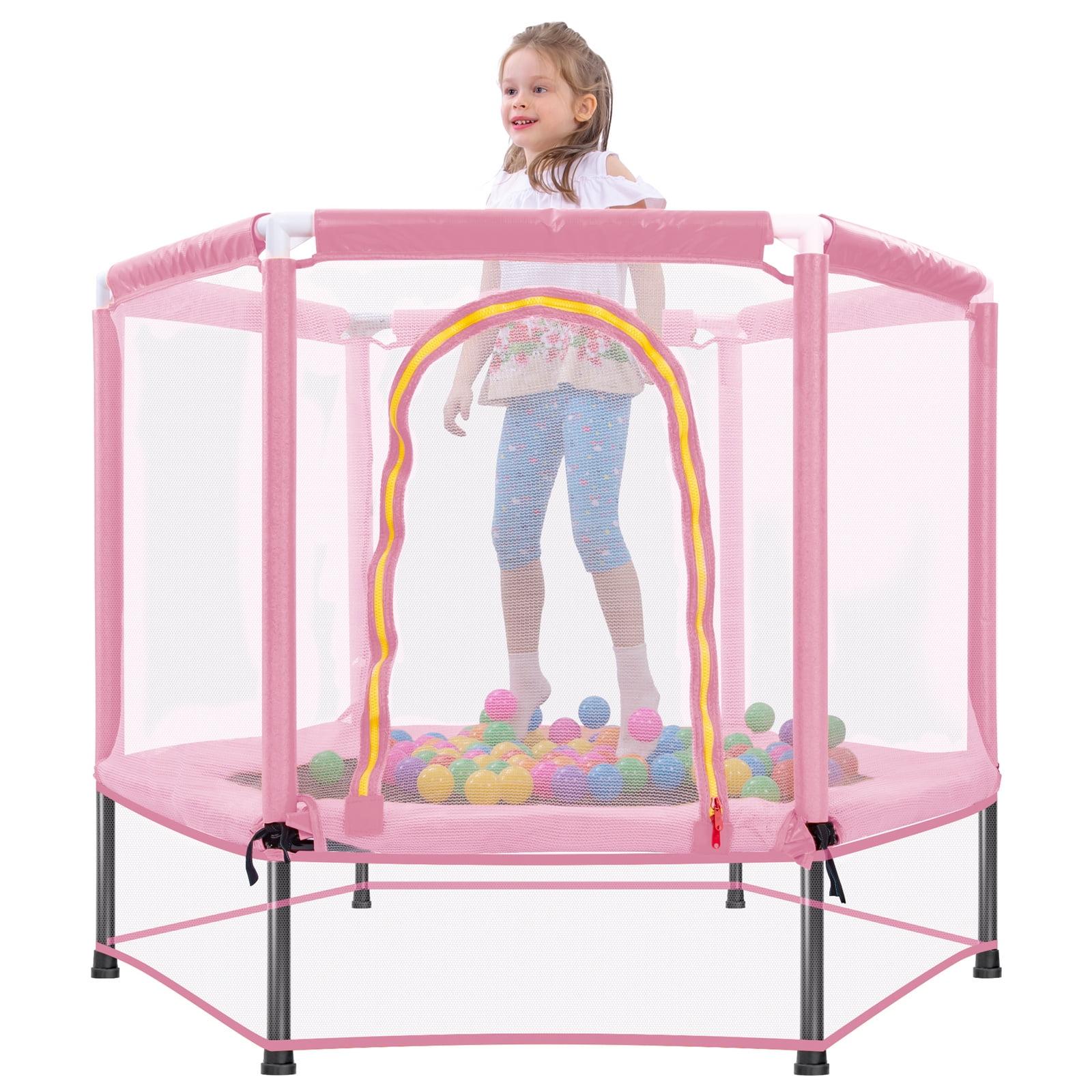 Pink 55'' Kids' Trampoline with Safety Enclosure and Balls