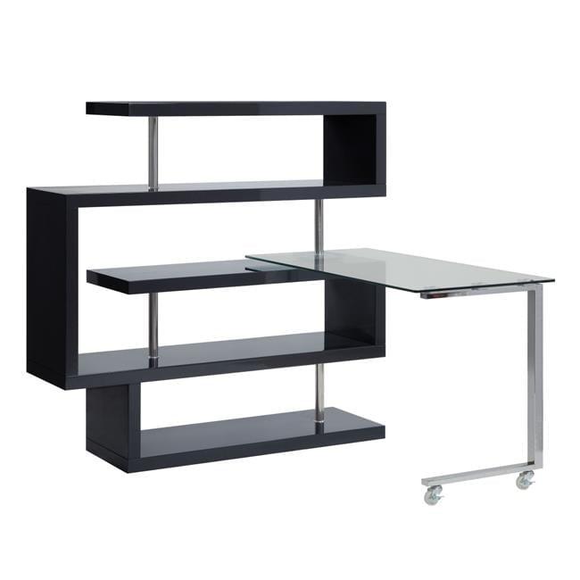 Acme Furniture Buck II Clear Glass Desk Chrome/Black High Gloss Finish