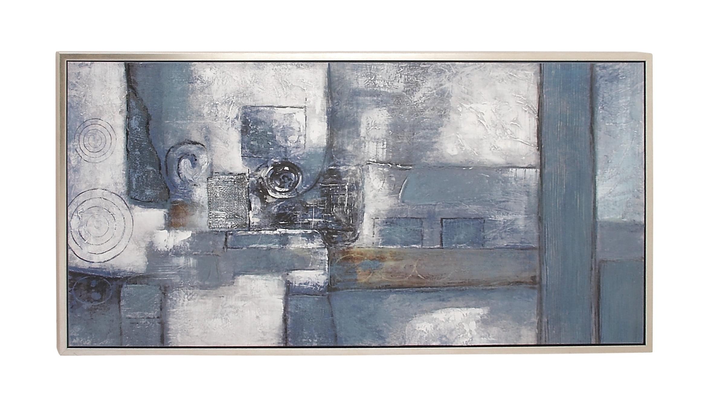 55" x 28" Blue and Gray Abstract Canvas Wall Art with Silver Frame