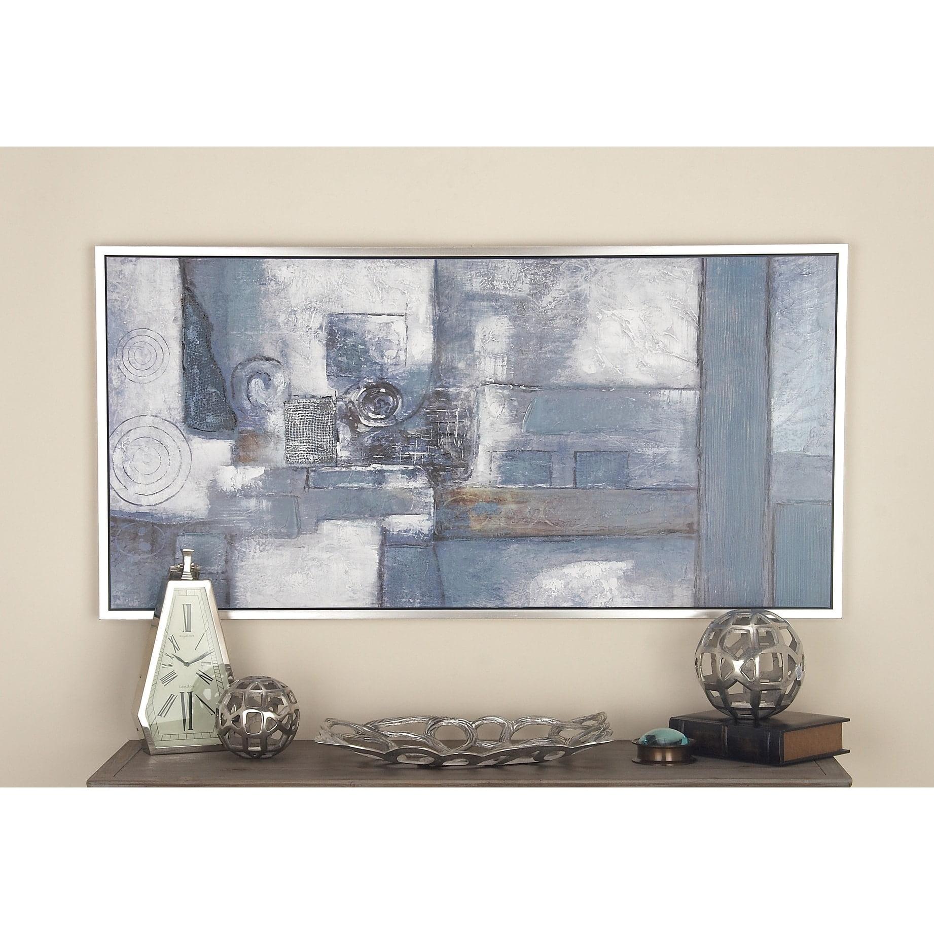 55" x 28" Blue and Gray Abstract Canvas Wall Art with Silver Frame