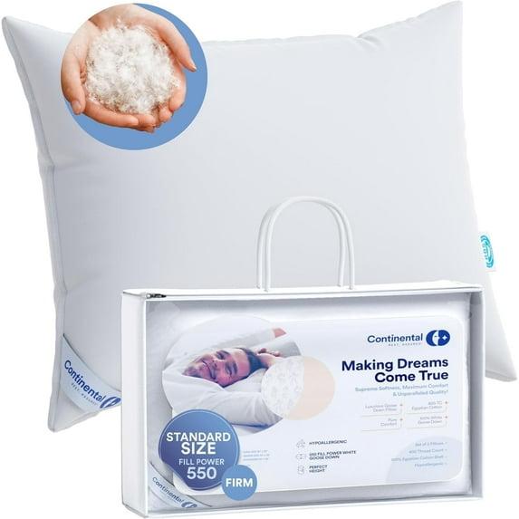 ContinentalBedding Continental Bedding 550FP Firm Down Pillow, 1-Pack, 550FP, 75% Down 25% Feather, 400TC 100% Cotton Shell