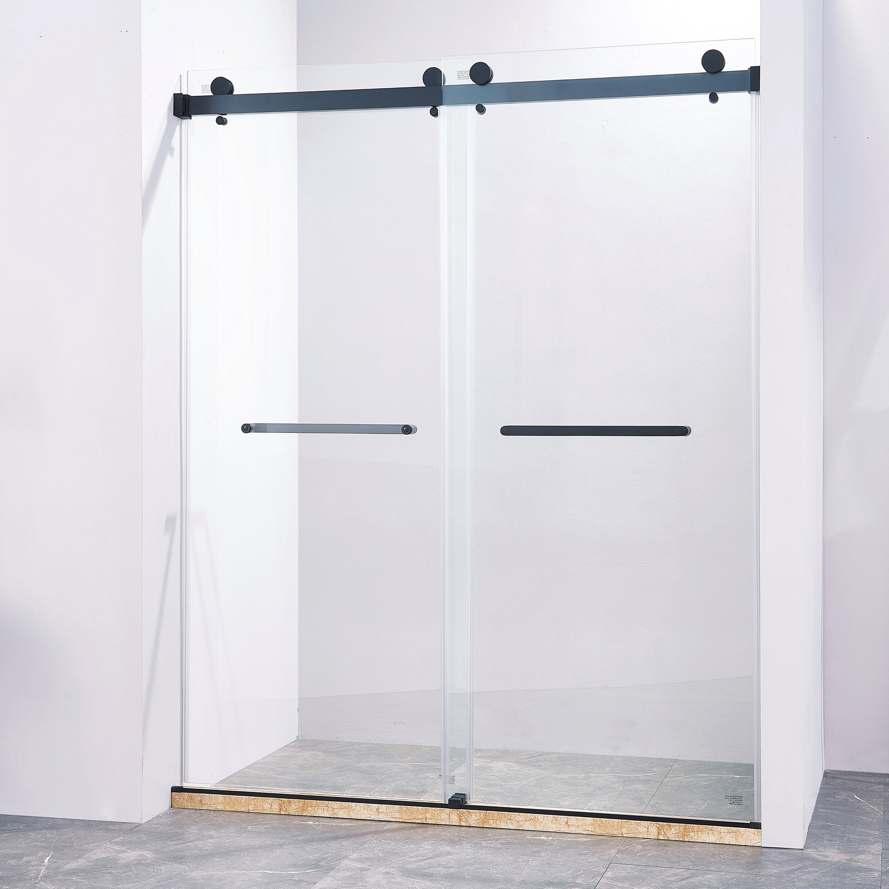 56-60" Frameless Clear Glass Double Sliding Shower Door in Matte Black