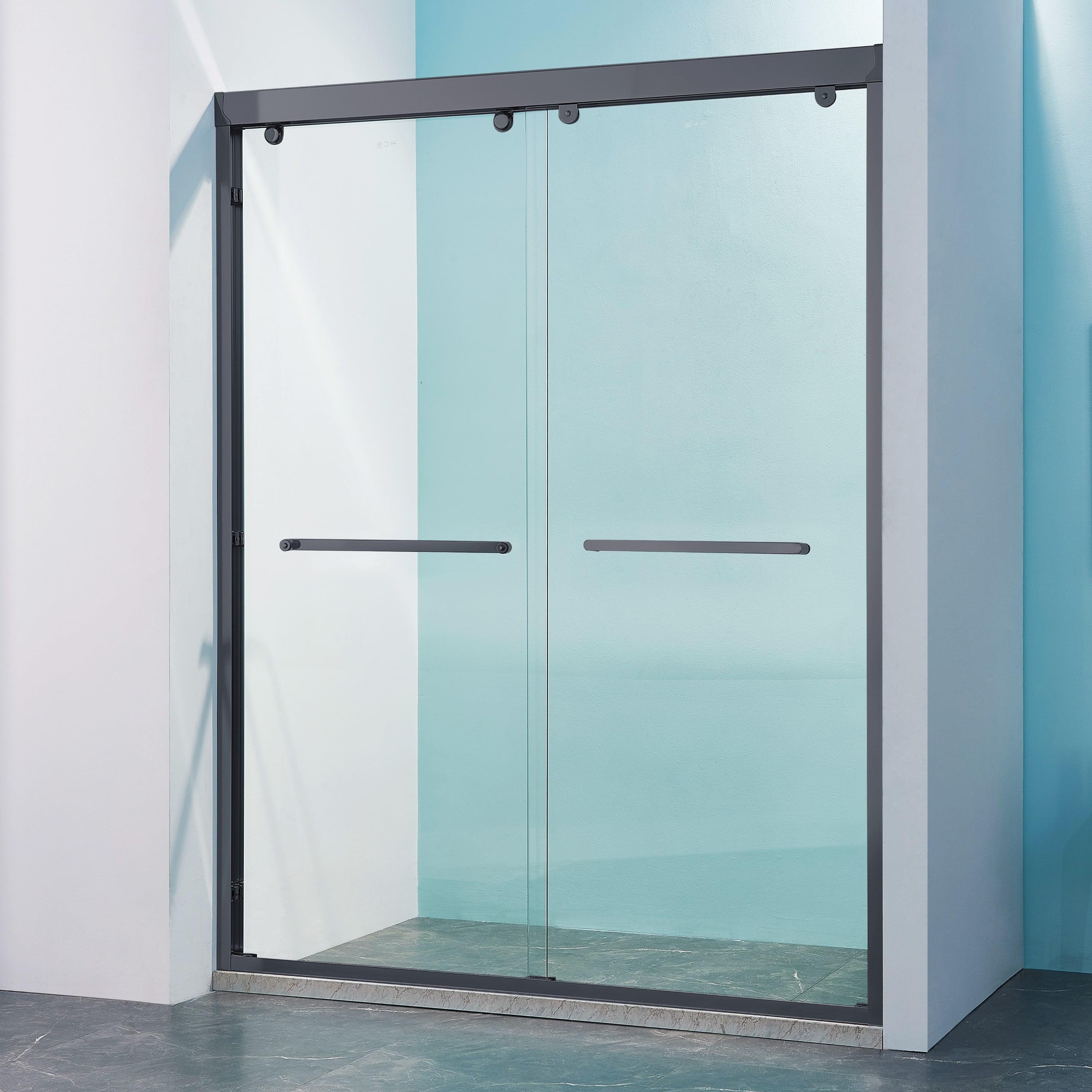 56-60"W X 76"H Double Sliding Shower Door, Aluminium Alloy Frame, 5/16" (8Mm) Thick SGCC Tempered Clear Glass