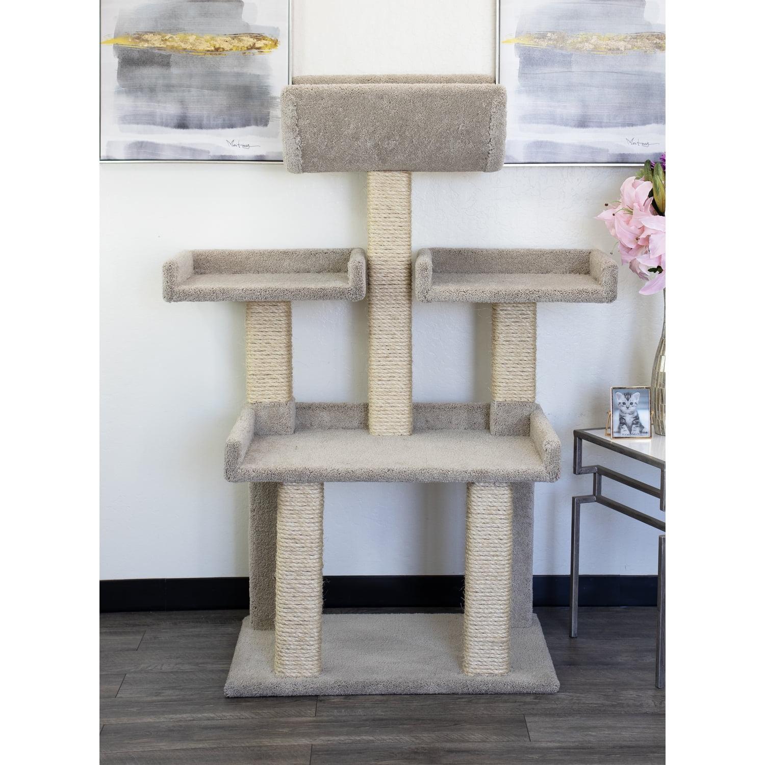 56" Beige Sisal Extra Large Cat Tree Tower with Four Levels