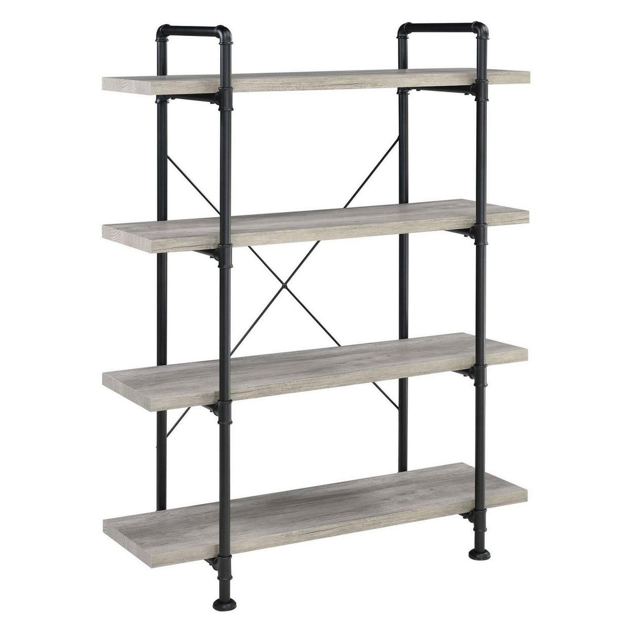 56 Inch 4 Tier Metal and Wooden Bookcase Black and Gray - Saltoro Sherpi
