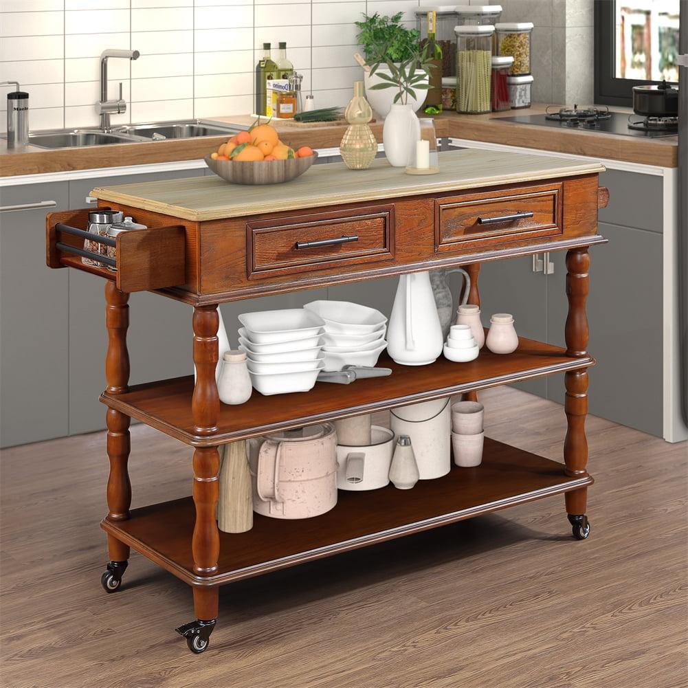 56In Kitchen Cart, Rolling Kitchen Island, Microwave Stand, Island On Wheels With Storage, 2-sided Kitchen Island Cart On Wheels, Wine And Spice Rack